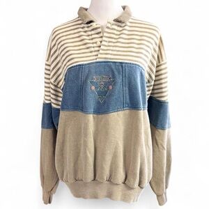 Expressions Striped Beige and Blue Sweatshirt